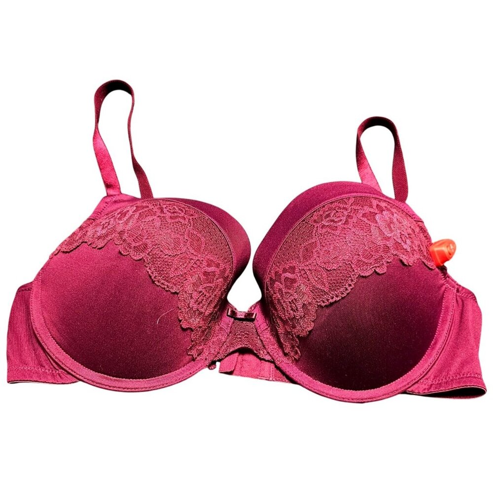 Maidenform Women's Lace Trim Push-Up Bra Size 40C Burgundy Nylon/Spandex Adjusta